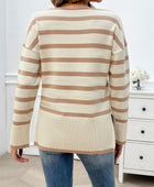 Striped V-Neck Long Sleeve Knit Top