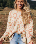 Distressed Trim Leopard V-Neck Sweater