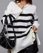 Slit Striped Round Neck Sweater