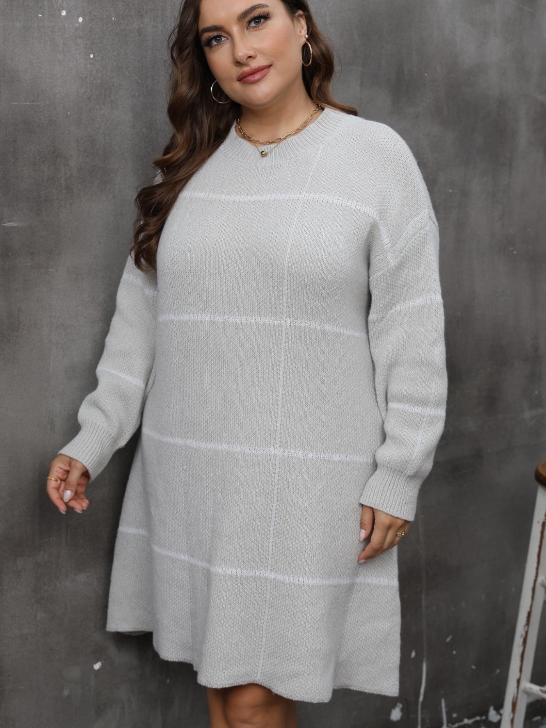 Round Neck Long Sleeve Sweater Dress - Body By J'ne