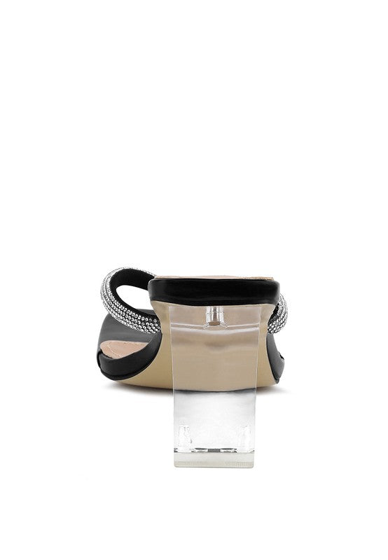 LITCHI CRYSTAL LINED THONG BLOCK HEELED SANDAL - Body By J'ne