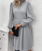 Textured Turtleneck Long Sleeve Dress