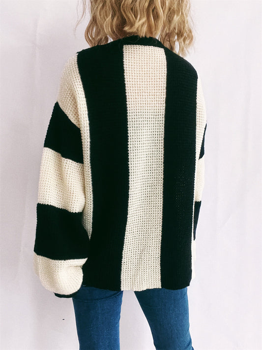 Color Block Round Neck Long Sleeve Sweater - Body By J'ne