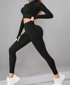 Mock Neck Long Sleeve Top and Leggings Active Set