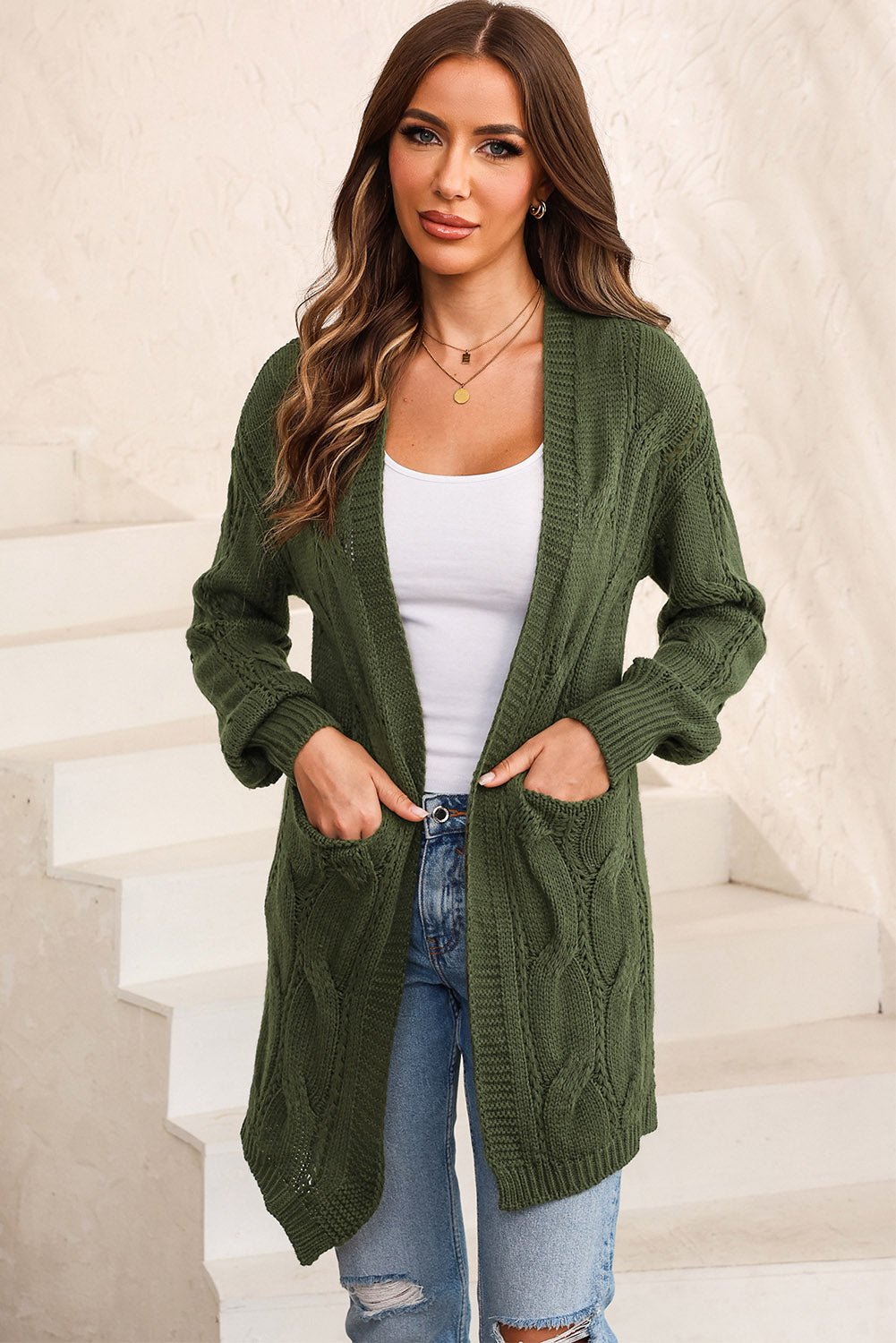 Cable-Knit Dropped Shoulder Cardigan - Body By J'ne