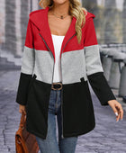 Color Block Zip Up Long Sleeve Hooded Outerwear