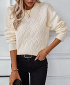 Round Neck Long Sleeve Woven Sweater