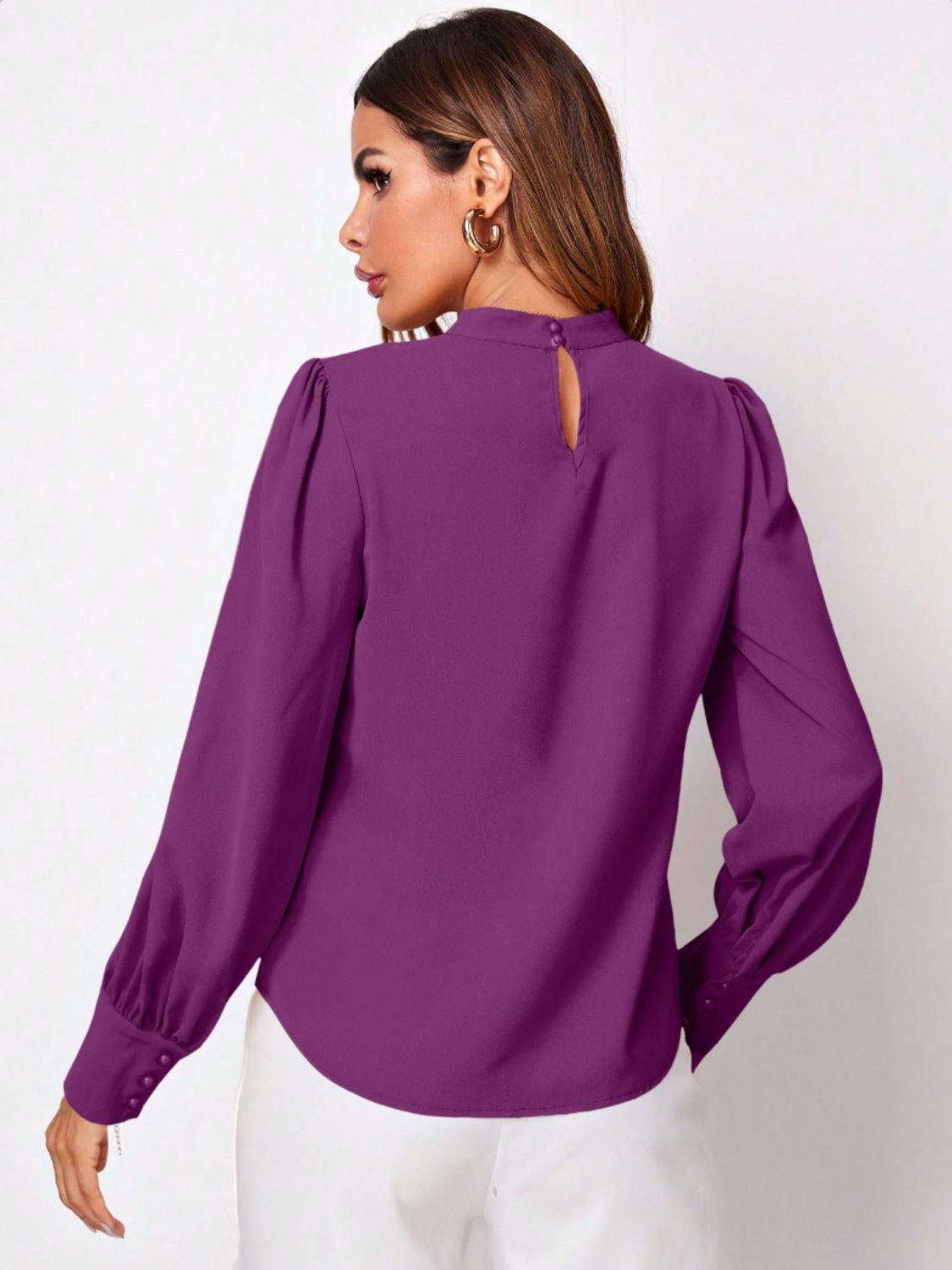 Ruched Mock Neck Long Sleeve Blouse - Body By J'ne