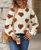 Fuzzy Heart Dropped Shoulder Sweatshirt