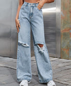 Distressed Wide Leg Jeans with Pockets