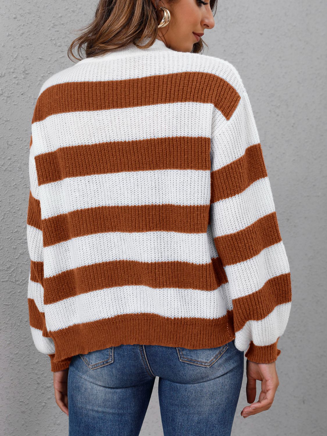 Striped Button Up Long Sleeve Sweater - Body By J'ne