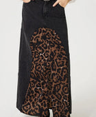 Slit Leopard Midi Denim Skirt