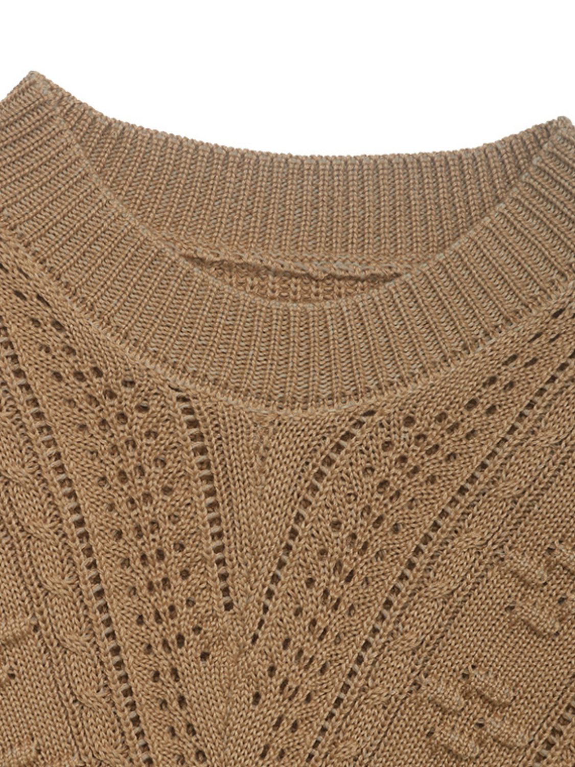 Perfee Openwork Round Neck Long Sleeve Sweater - Body By J'ne