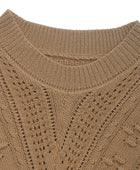 Perfee Openwork Round Neck Long Sleeve Sweater