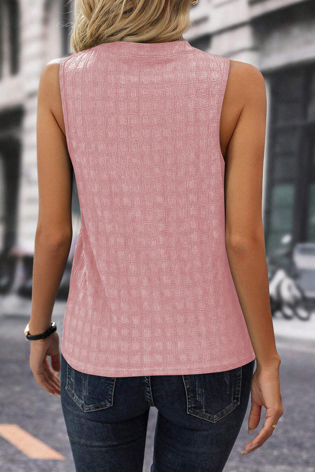 Solid Notched Sleeveless Blouse - Body By J'ne