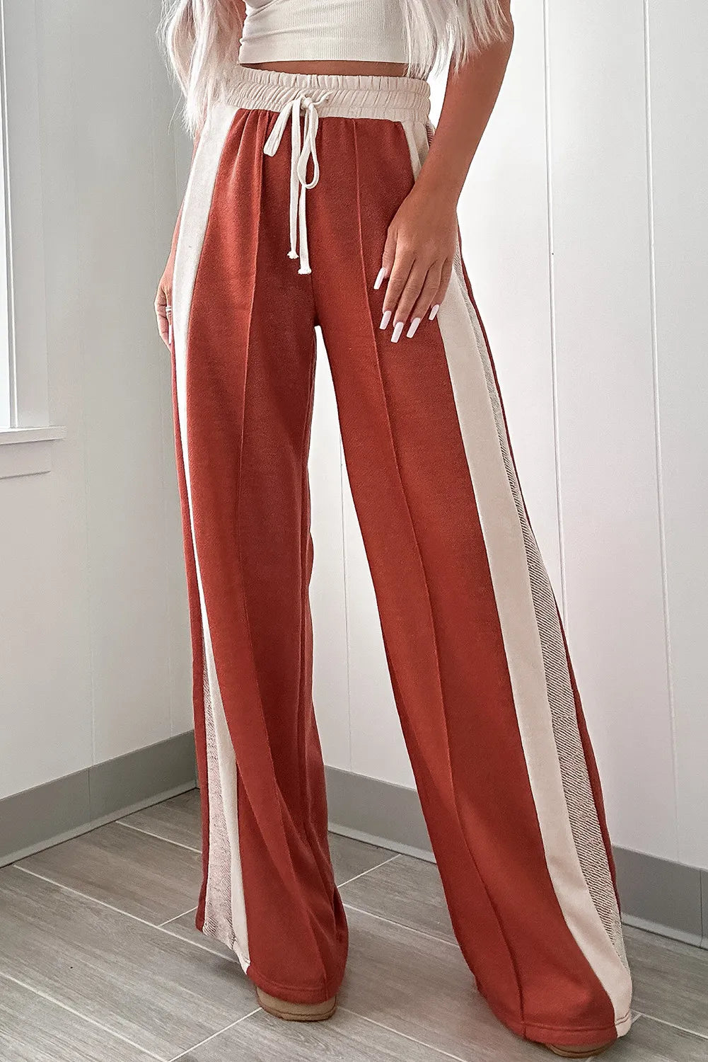 Drawstring Contrast Wide Leg Pants - Body By J'ne