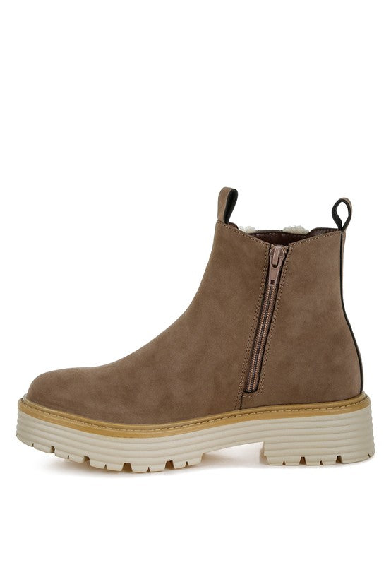 Mothman Faux Fur Detail Chunky Ankle Boots - Body By J'ne