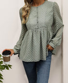 Perfee Peplum Round Neck Long Sleeve Blouse