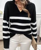 Striped Collared Neck Long Sleeve Sweater