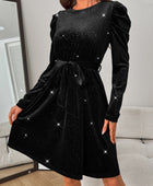 Glitter Round Neck Puff Sleeve Dress