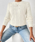 Cable-Knit Round Neck Long Sleeve Sweater