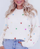 Heart Sequin Round Neck Long Sleeve Sweater