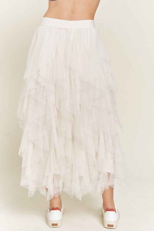 PLUS LAYER POLKA DOT MESH LINED A-LINE MIDI SKIRT - Body By J'ne