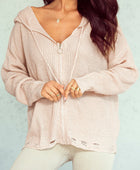 Distressed Zip Up Drawstring Hooded Cardigan