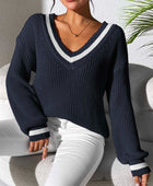 Contrast Trim V-Neck Long Sleeve Sweater