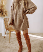 Cable-Knit Round Neck Sweater Dress