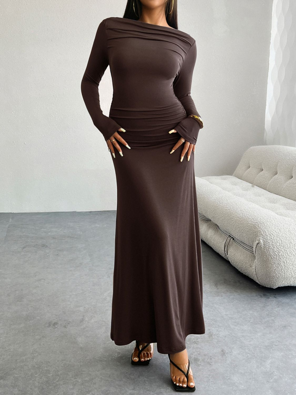 Devine Ruched Long Sleeve Maxi Dress - Body By J'ne