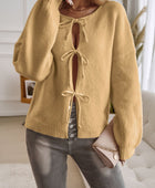 Devine Tied Round Neck Dropped Shoulder Cardigan