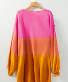 Pompom Color Block Open Front Cardigan