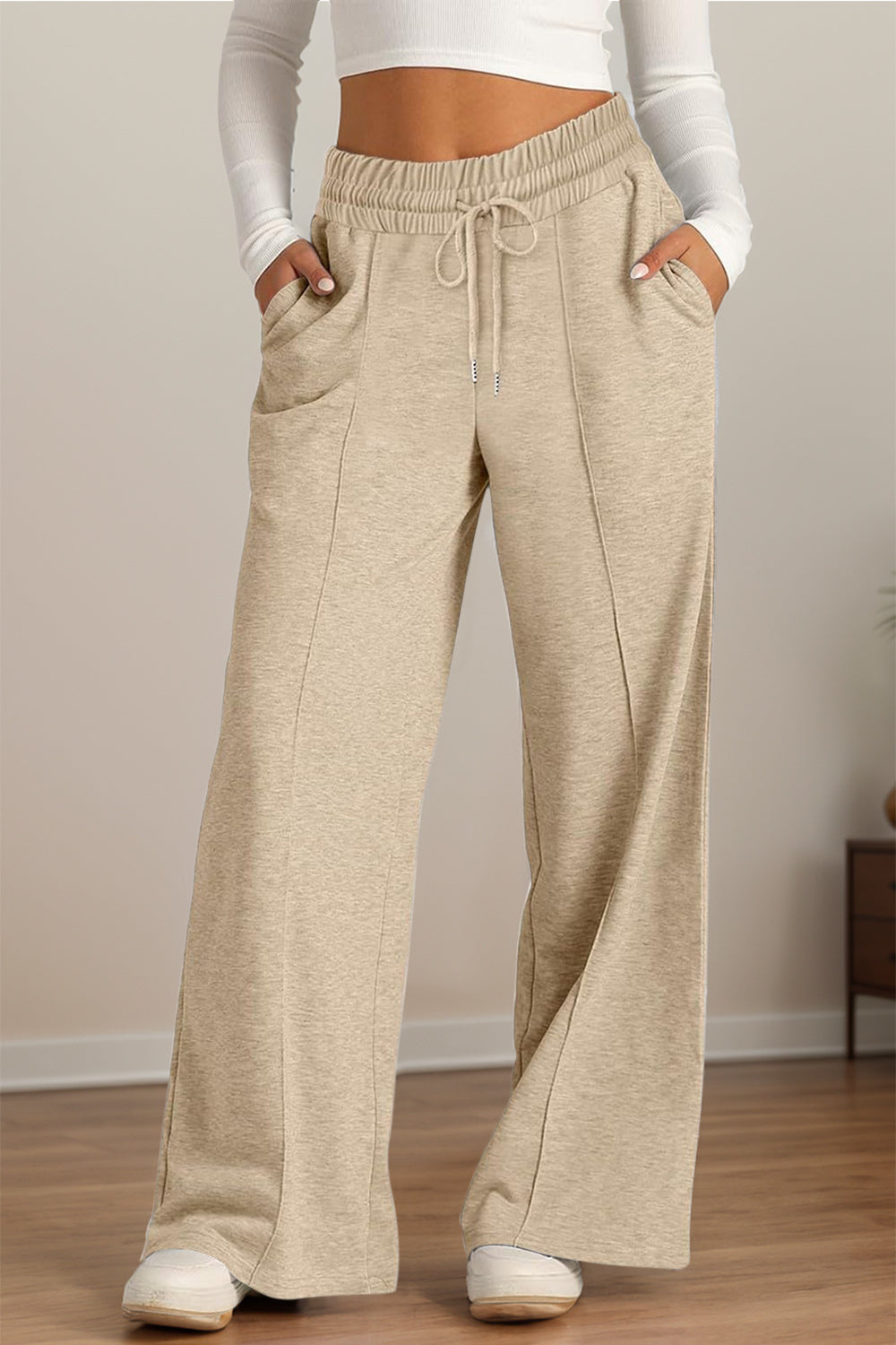Drawstring Elastic Waist Wide Leg Pants - Body By J'ne