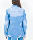 American Bazi Frayed Hem Distressed Denim Shirt Jacket - Body By J'ne