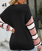 Color Block V-Neck Dropped Shoulder Sweater