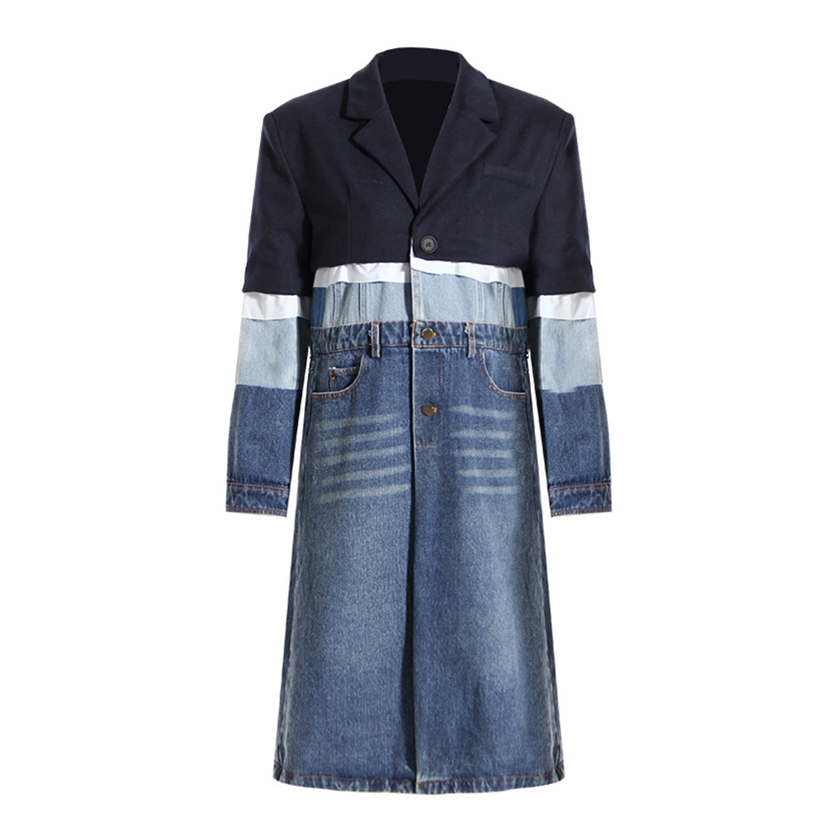 Stylish Multi-Denim Trench Coat