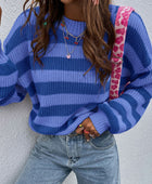 Honey Striped Round Neck Long Sleeve Sweater