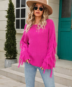 Fringe Round Neck Dropped Shoulder Sweater - Body By J'ne