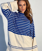 Striped Mock Neck Long Sleeve Sweater