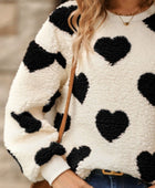 Fuzzy Heart Dropped Shoulder Sweatshirt