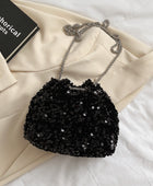 Sequin Chain Drawstring Bucket Bag