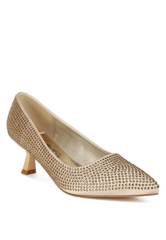 Dinah Rhinestones Embellished Kitten Heel Pumps - Body By J'ne