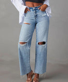 Distressed Straight Leg Jeans with Pockets