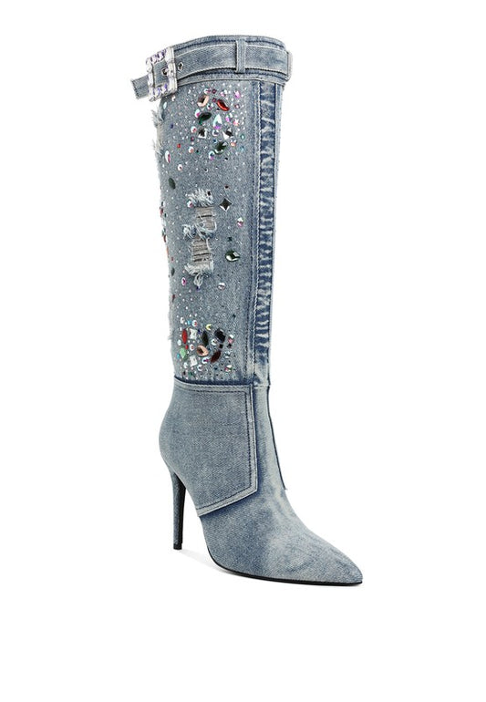 Cornik Multi Color Stones Denim Boots - Body By J'ne