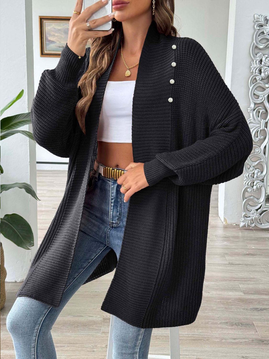 Open Front Long Sleeve Cardigan - Body By J'ne