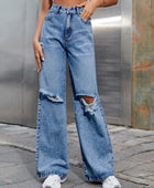 Distressed Wide Leg Jeans with Pockets