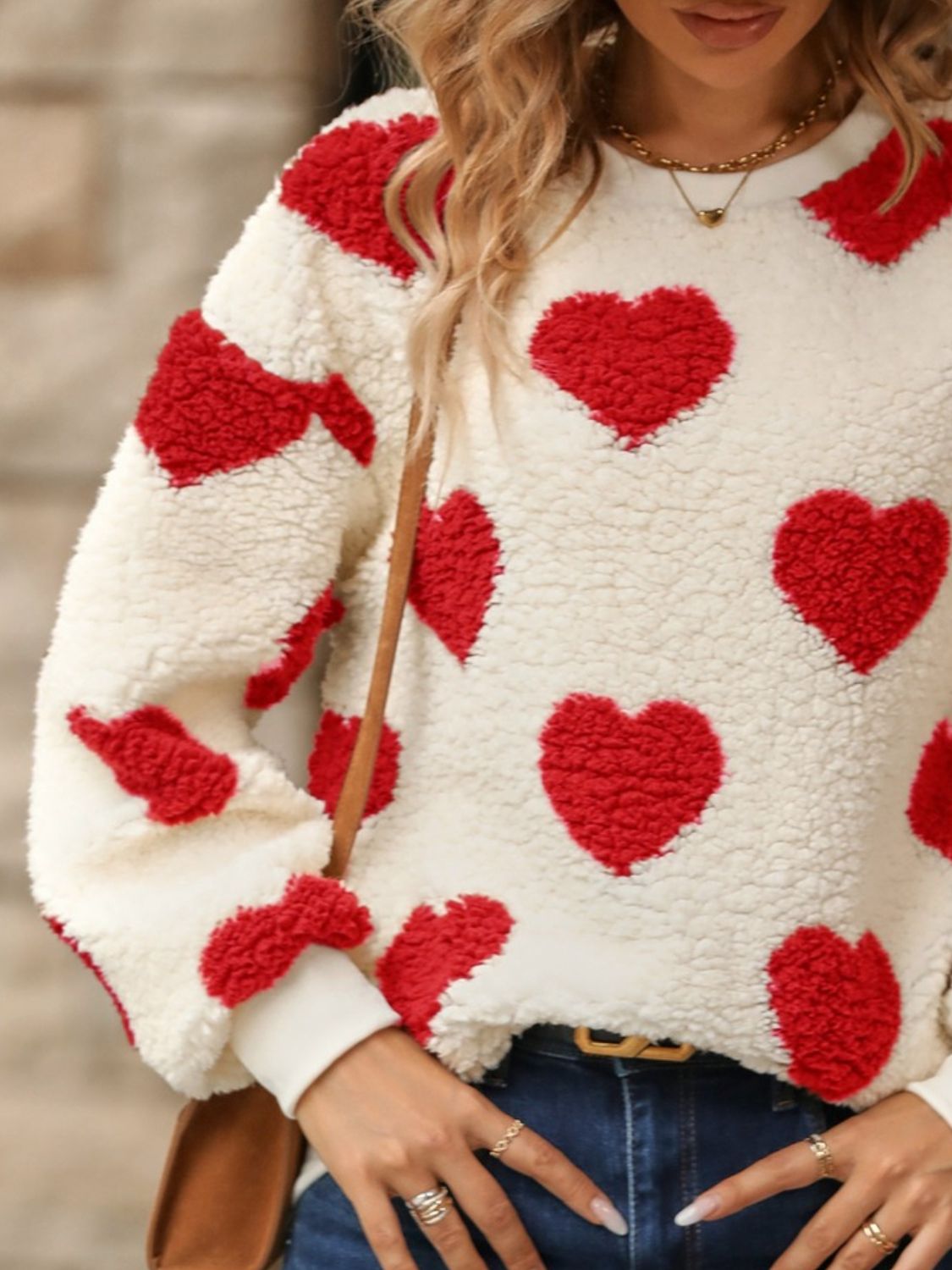 Fuzzy Heart Dropped Shoulder Sweatshirt - Body By J'ne