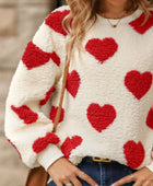 Fuzzy Heart Dropped Shoulder Sweatshirt