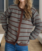 Striped Round Neck Long Sleeve Cardigan